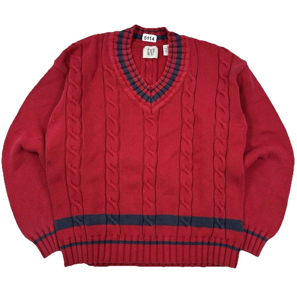 VTG GAP Cricket Sweater Fits Small Crop Red cable V-neck Varsity Tennis Tag‎ M